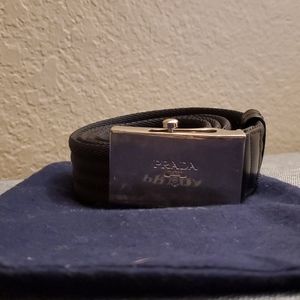 Prada Unisex Black Nylon Belt with Silver Logo